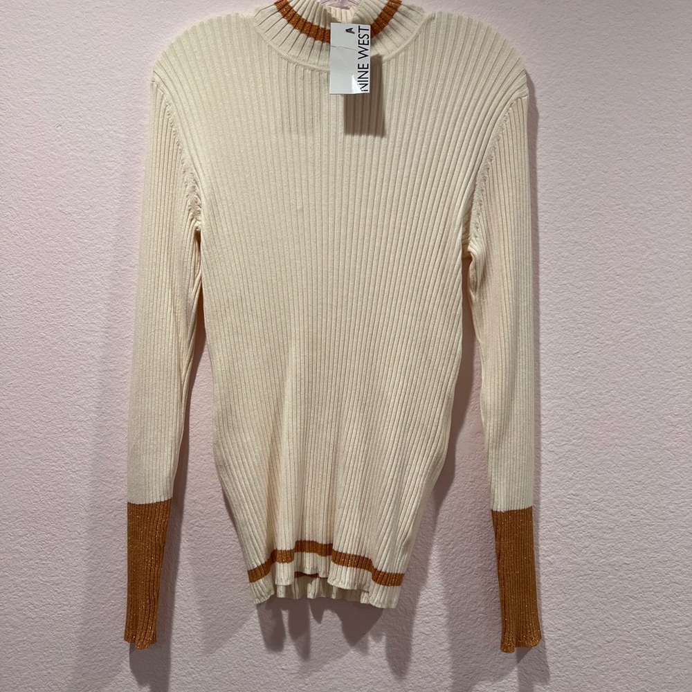 Nine West Cream and Brown Long Sleeve Top